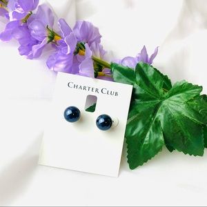 🌹Charter Club GLD NAVY 12MM STD ER Pearl tower stud Earring Jewellery fo…